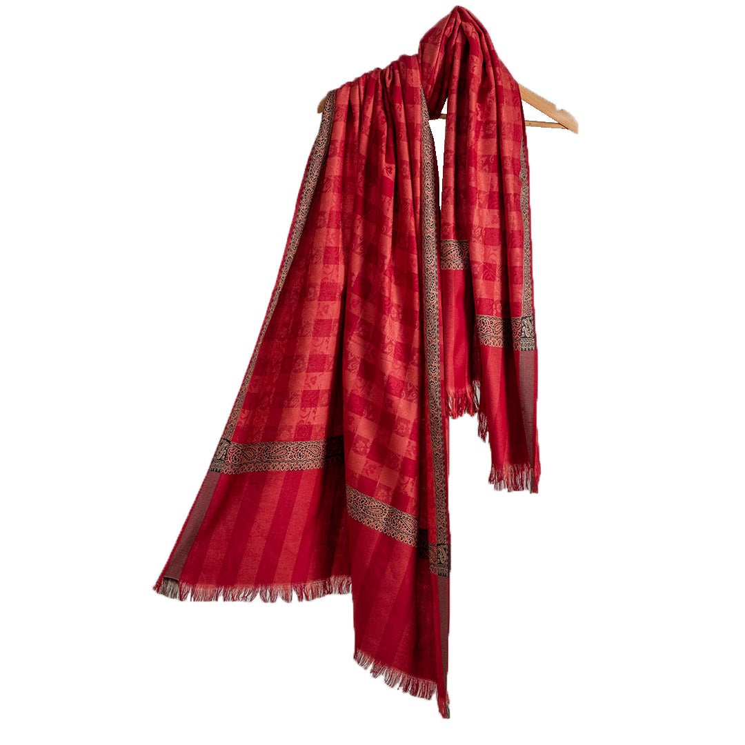 Woolen Stoles & Shawls | Red & Multi | 100x200 CM | - Mojopanda Organic Store