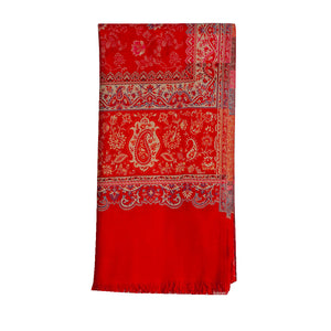Woolen Stoles & Shawls | Red & Multi | 100x210CM | - Mojopanda Organic Store