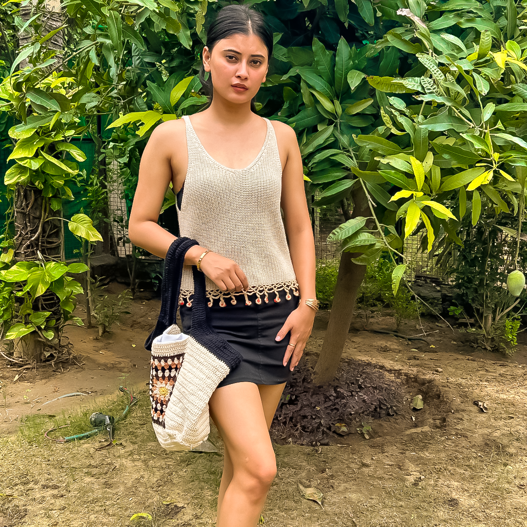 Lana Crochet Top – Eco-Friendly Handknitted Minimal Summer Top for Women - Mojopanda Organic Store