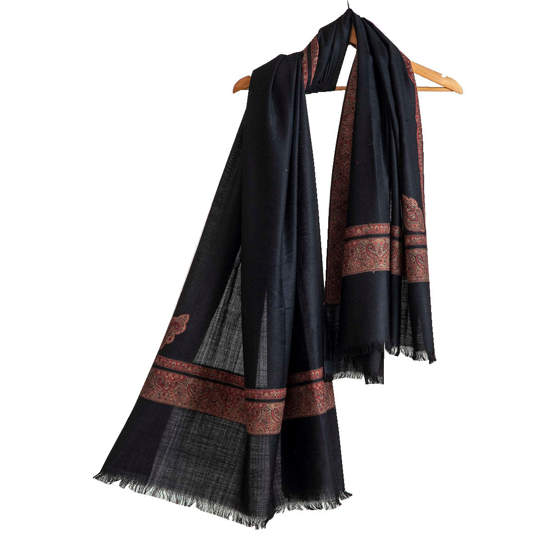 Woolen Stoles & Shawls | Black & Multi | 70x200 CM | - Mojopanda Organic Store
