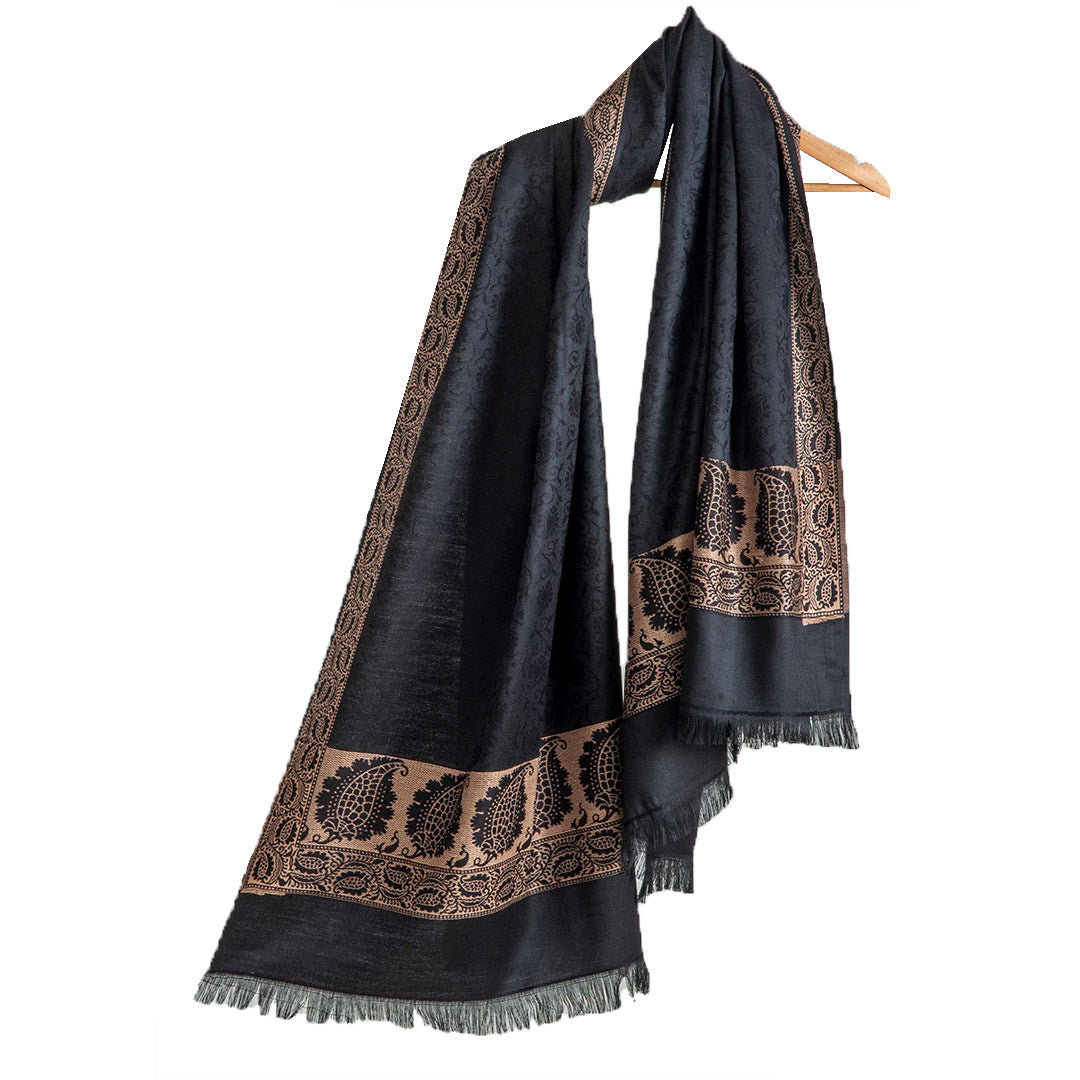 Woolen Stoles & Shawls | Black & natural | 100x210 CM | - Mojopanda Organic Store