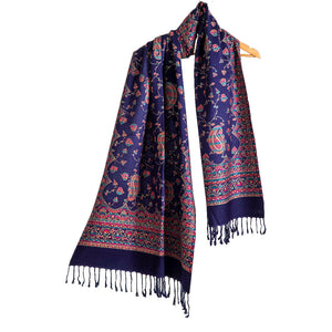 Woolen Stoles & Shawls | Blue & Multi | 70x200 CM | - Mojopanda Organic Store