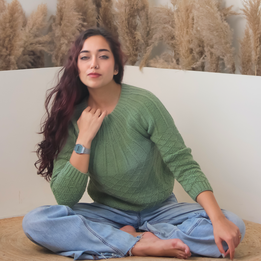 Midori Pullover – Fresh, Nature-Inspired Handknitted Wool - Mojopanda Organic Store