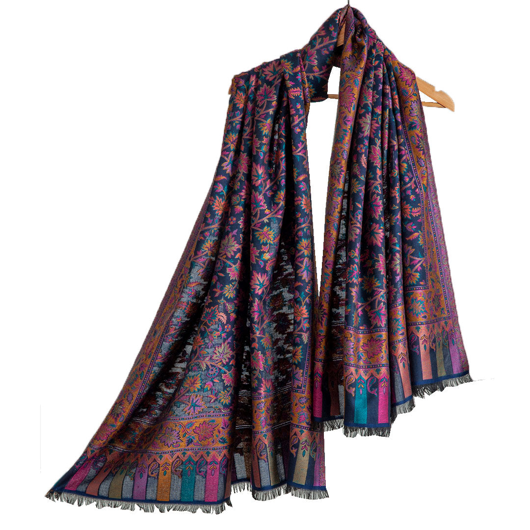 Woolen Stoles & Shawls | Floral Motif | Pink & Multi | 100x210 CM | - Mojopanda Organic Store