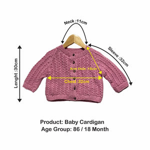 Cardigan | Hand Knit 100% Wool | For Baby Girls| Size-2 Years - Mojopanda Organic Store