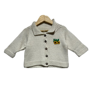 Baby Cardigan with sunflower embroidery | 100% Pure Wool| 74 - 9 months - Mojopanda Organic Store