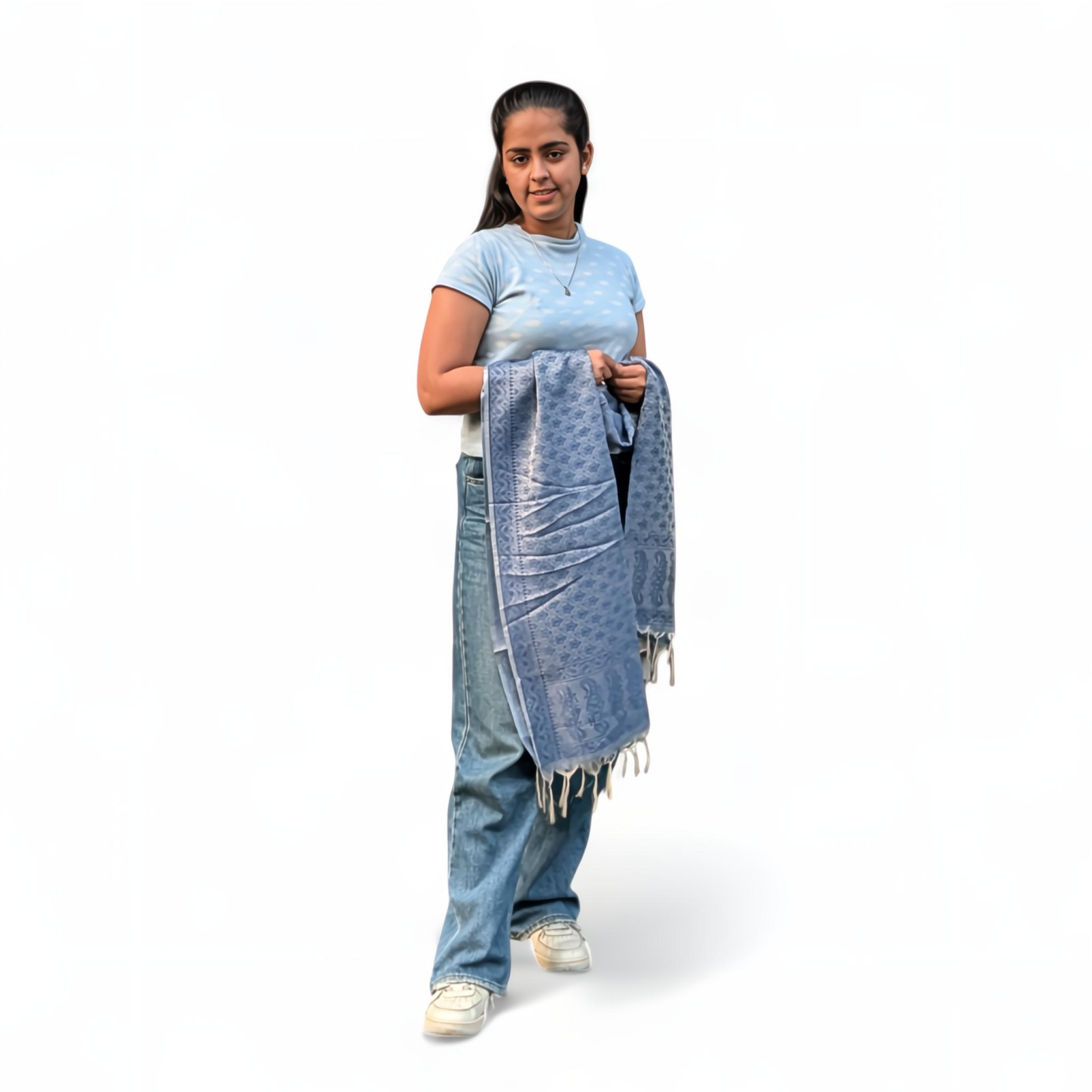 Blue Viscose Printed Dupatta | Soft Lightweight Ethnic Wrap - Mojopanda Organic Store
