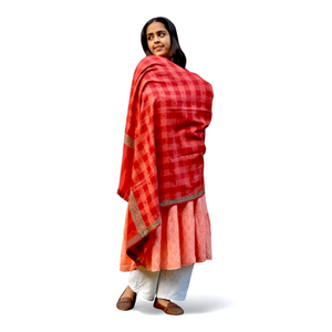 Red Poly-Wool Check Shawl – Elegant Warm Wrap for Women - Mojopanda Organic Store