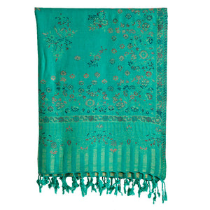 Woolen Stoles & Shawls | Green & Multi| 70x200 CM | - Mojopanda Organic Store