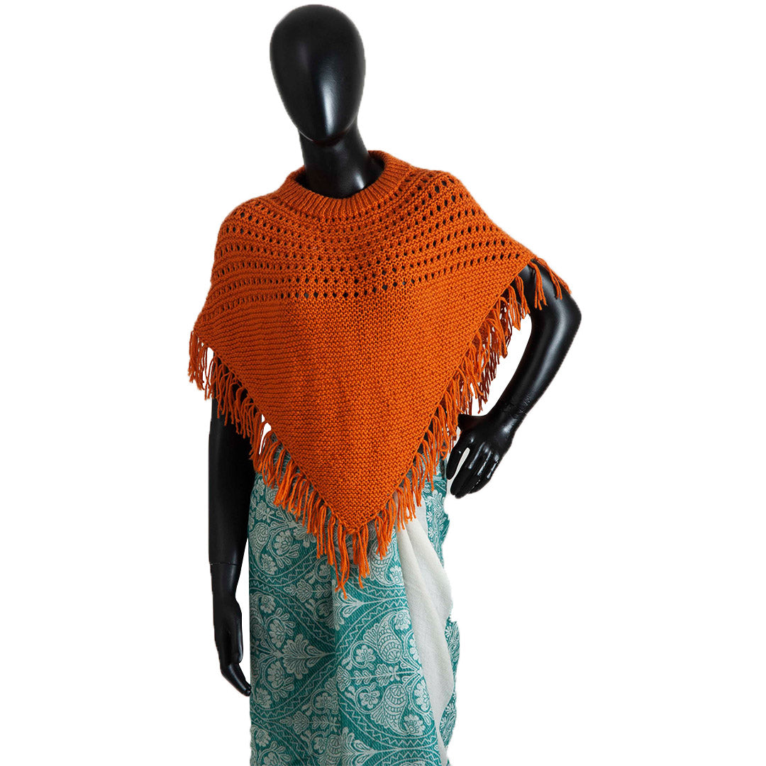 Poncho & Shrugs |Tomato Cream| For Women's | 100% Premium Wool - Mojopanda Organic Store