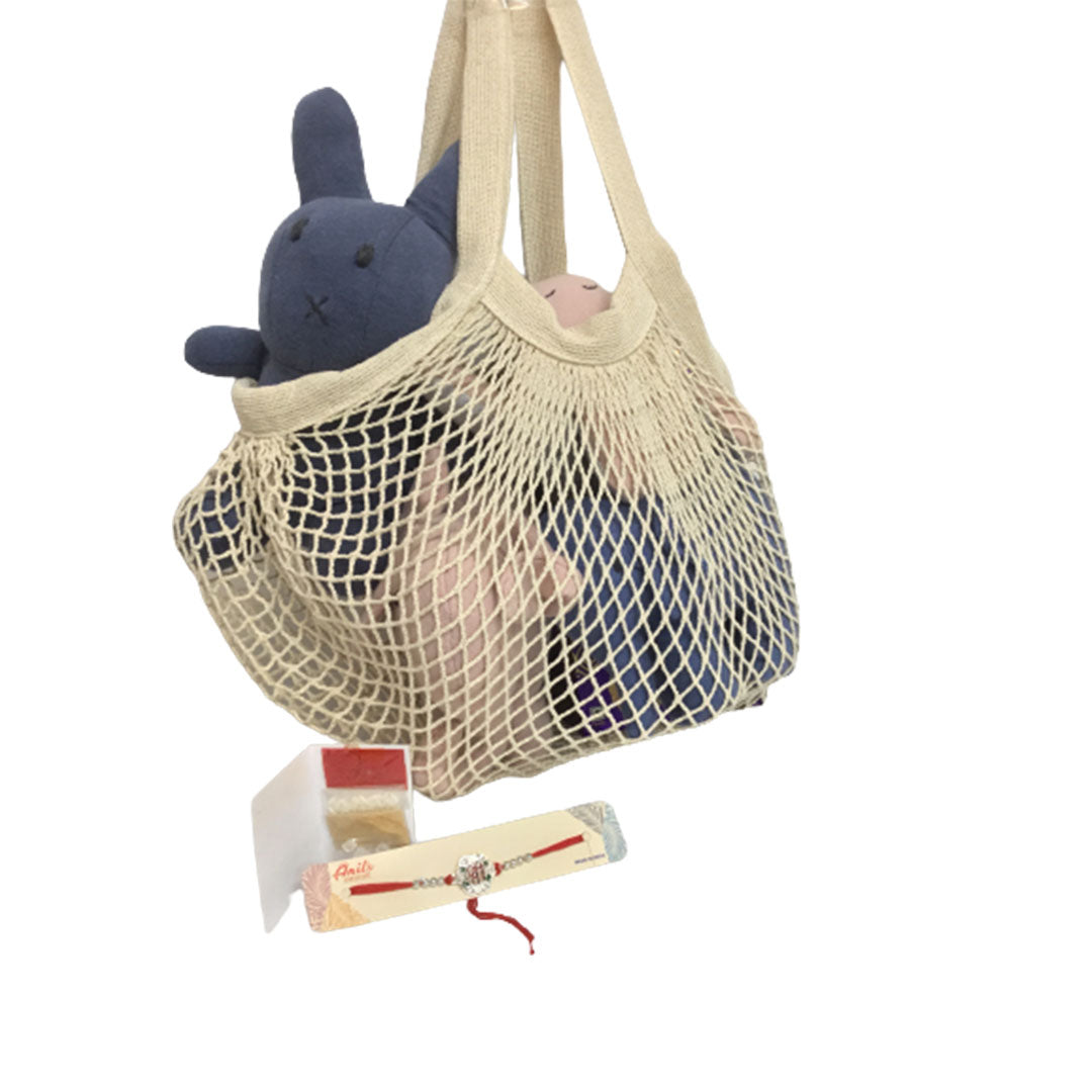 Gift Combo | Net bag | Elephant toy Pair | Reversible Octopus| Taddy | Chocolate - Mojopanda Organic Store