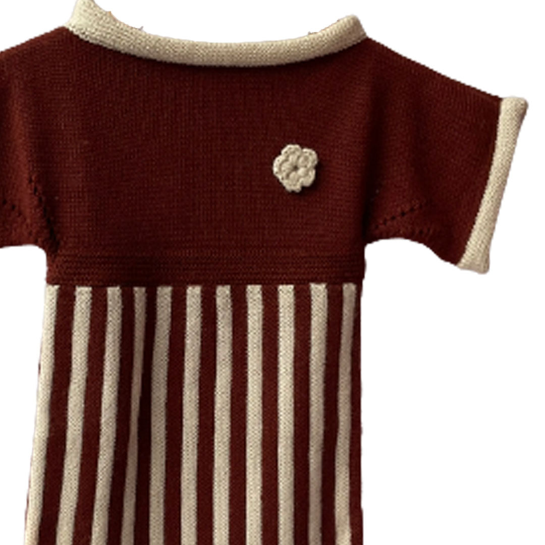 Frock Red Wine & White | For Baby Girl | 100% Organic Wool - Mojopanda Organic Store