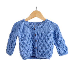 Cardigan Wild Blue | For Girl & Boy | 100% Organic Wool | Size- 9 Months