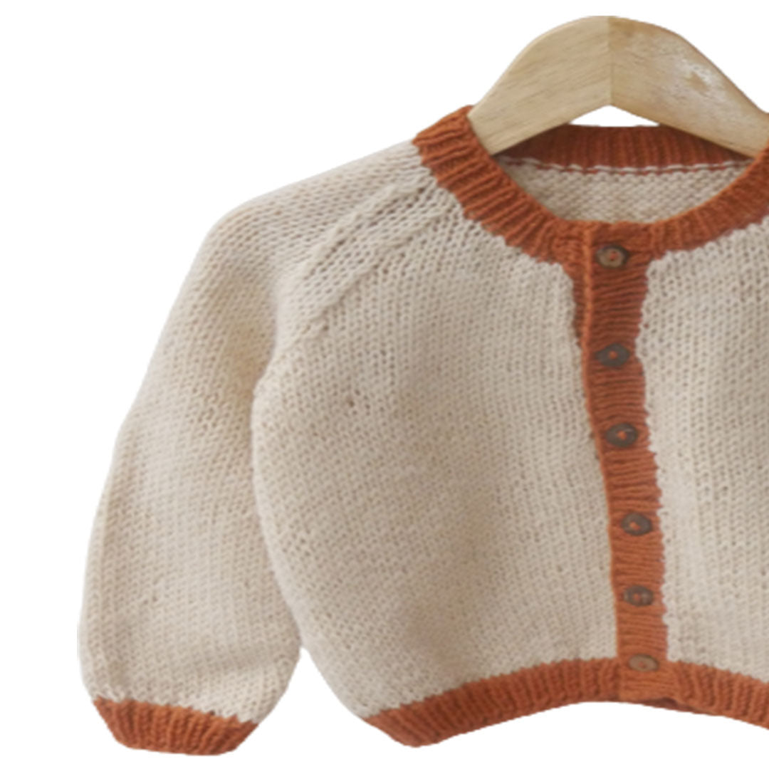 Cardigan ivory & Rust | For Girl and Baby Boy | 100% Organic Wool | Size-18 Month - Mojopanda Organic Store