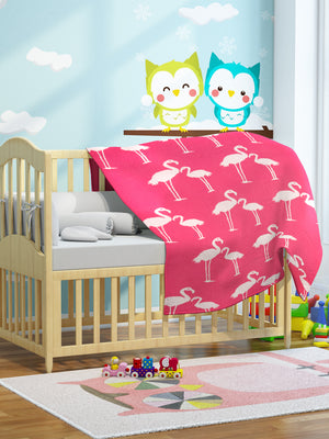 Flamingo Pink Knitted AC Blanket/Quilt for baby | 100% Cotton - Mojopanda Organic Store