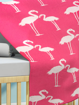 Flamingo Pink Knitted AC Blanket/Quilt for baby | 100% Cotton - Mojopanda Organic Store