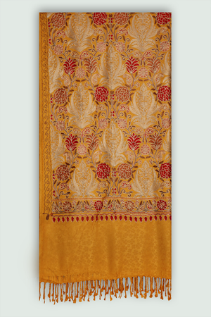 Odhni Floral Motif - Embroidered - Yellow with Multi color | Stoles & Shawls - Mojopanda Organic Store
