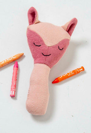 Fox Rattle Pink Knitted Stuffed/Plush/Baby/Soft Toy | 100% Premium Cotton - Mojopanda Organic Store