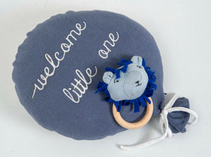 Gift Set of 2 (Cushion, Lion Rattle) | 100% Organic Cotton - Mojopanda Organic Store
