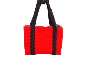 Red & Black - Hand knitted Blended  wool  Bag -Felt  lining Inside - Mojopanda Organic  Store