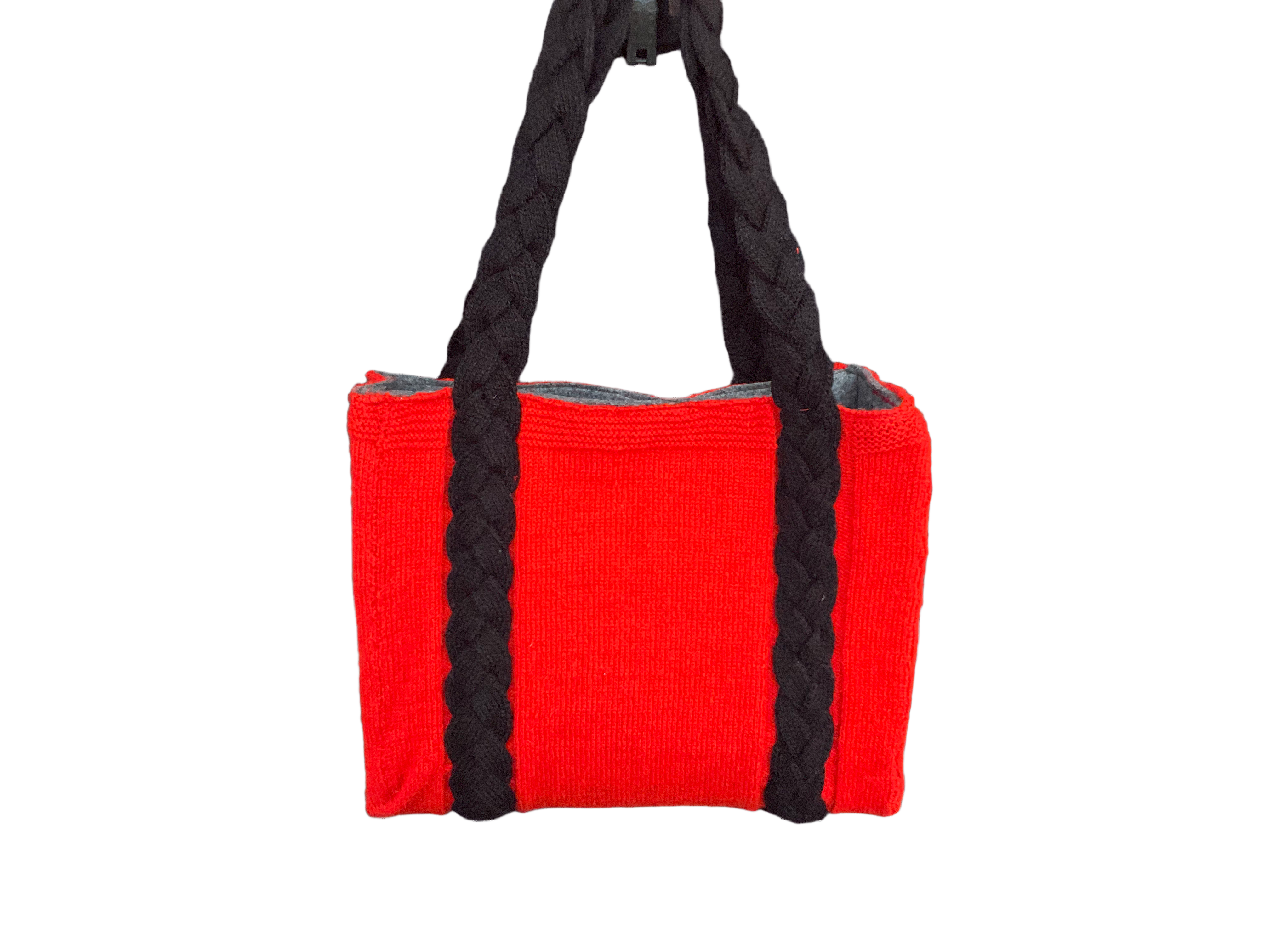 Red & Black - Hand knitted Blended  wool  Bag -Felt  lining Inside - Mojopanda Organic  Store