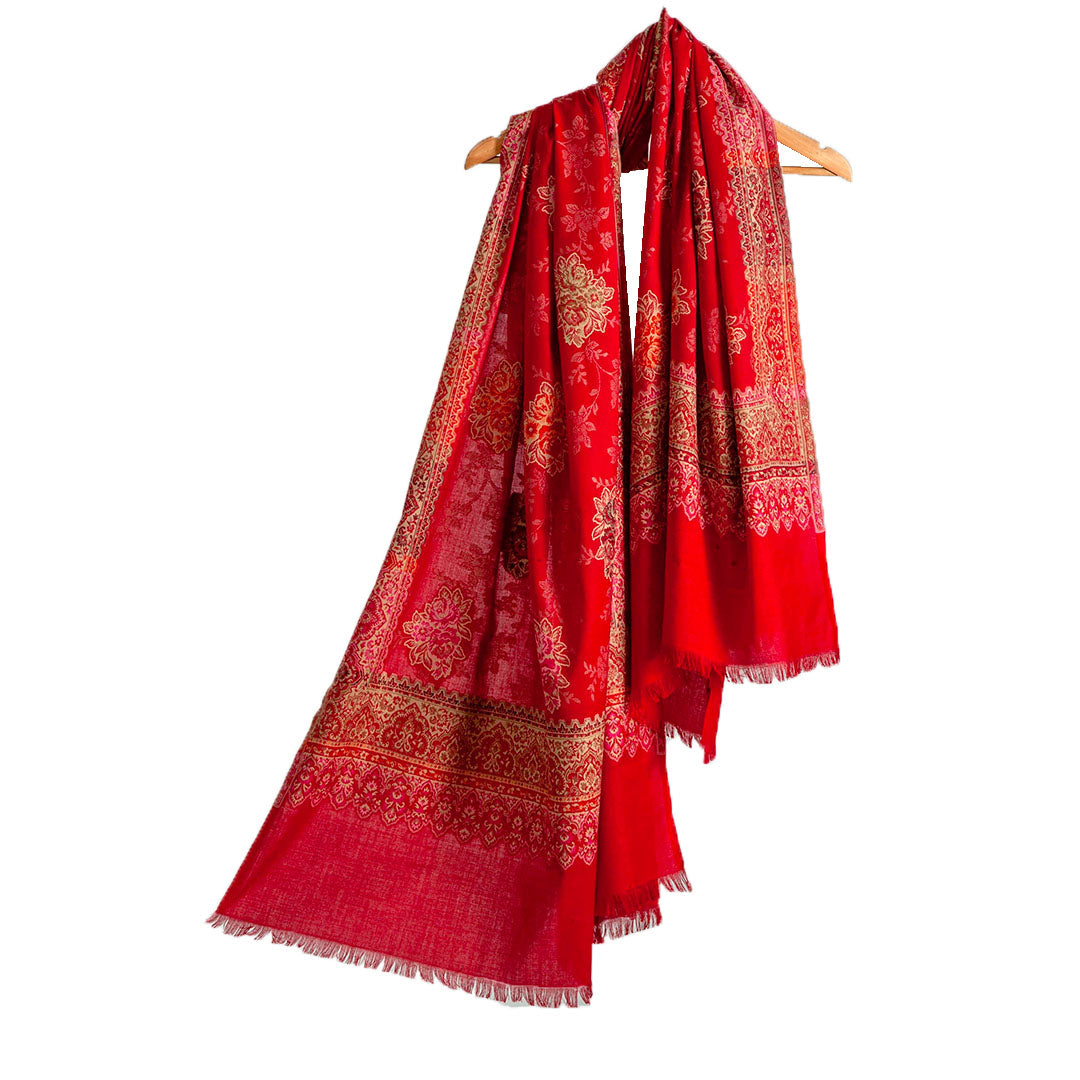 Woolen Stoles & Shawls | Red & Multi | 100x210 CM | - Mojopanda Organic  Store