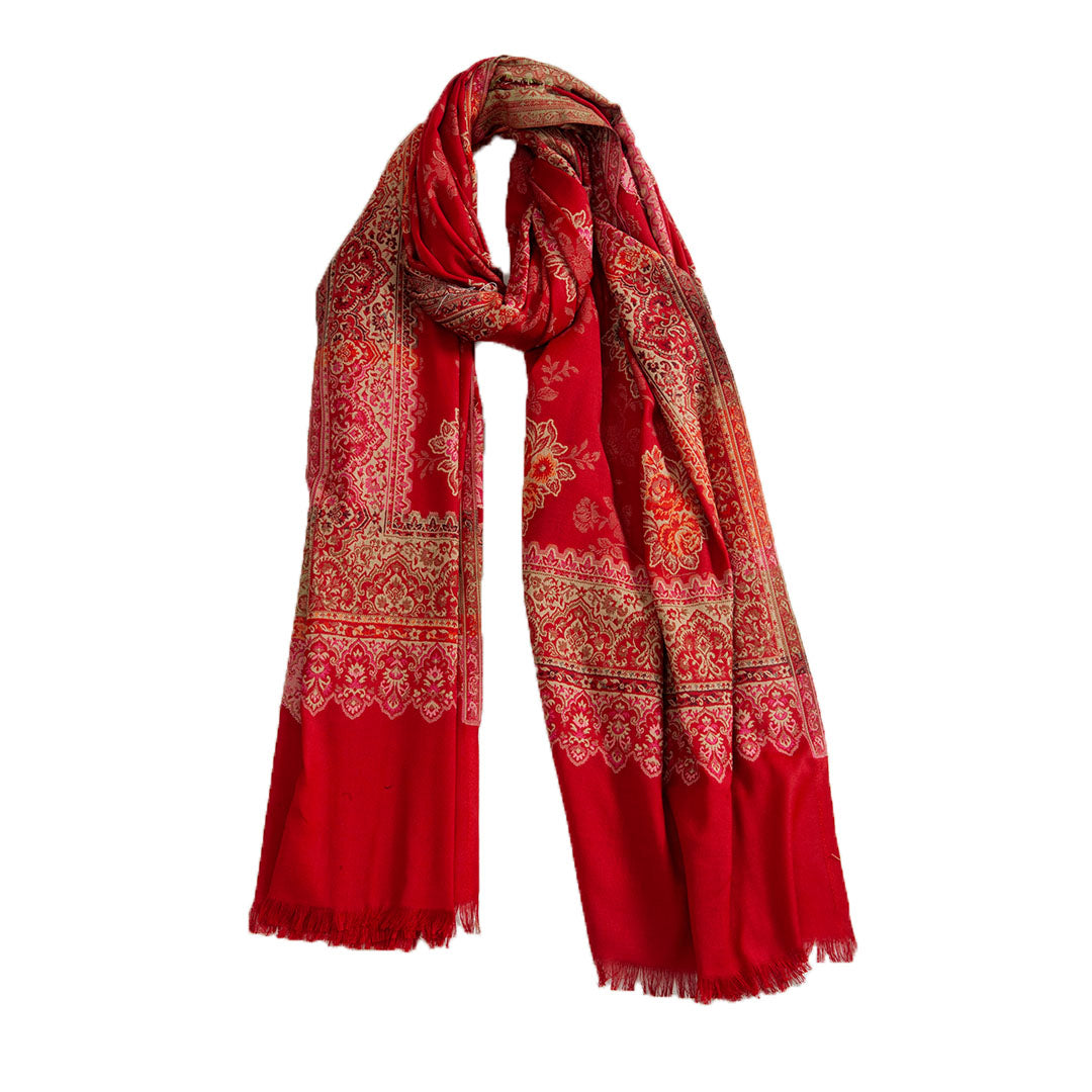 Woolen Stoles & Shawls | Red & Multi | 100x210 CM | - Mojopanda Organic  Store