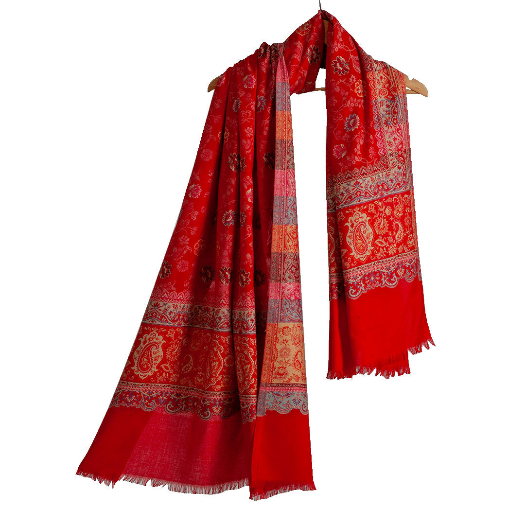 Woolen Stoles & Shawls | Red & Multi | 100x210CM | - Mojopanda Organic  Store