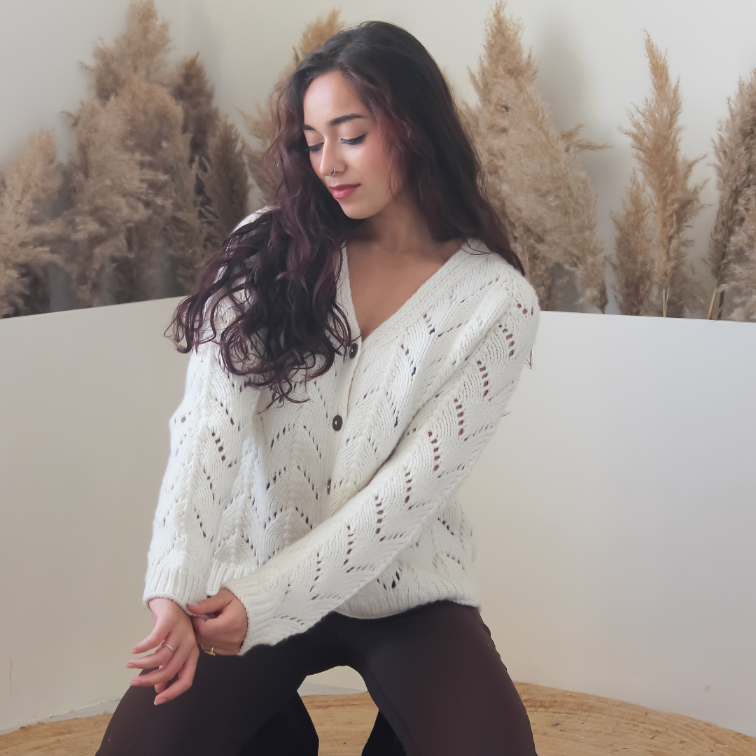 Kaze Woolen Cardigan – Light, Breezy Elegance in Handknitted Wool - Mojopanda Organic  Store