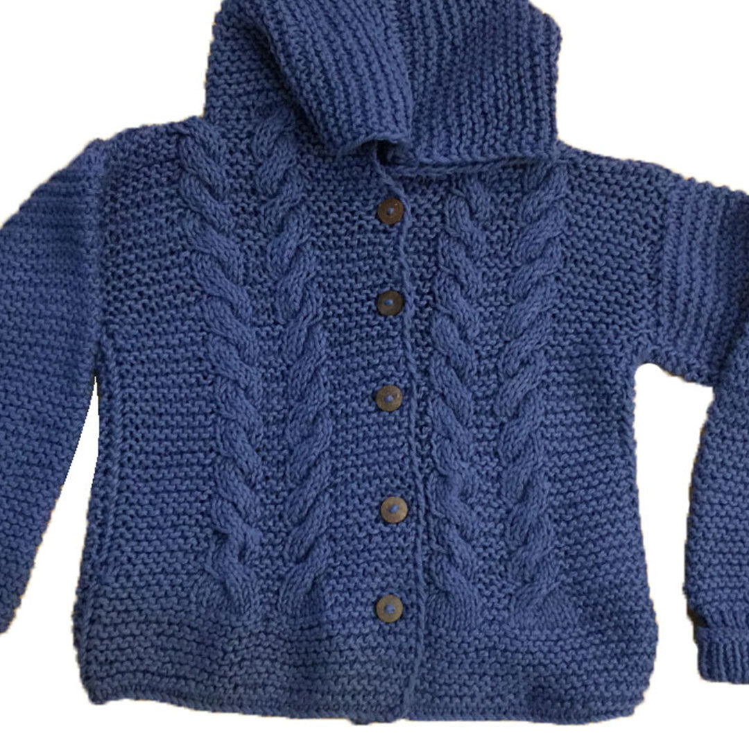 Organic Wool  |  Hoody | Chambray | Size- 2 years - Mojopanda Organic  Store