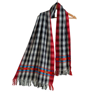 Woolen Stoles & Shawls|  Check design  | Black & Multi | 70x200 CM | - Mojopanda Organic  Store