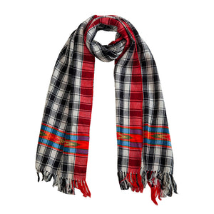 Woolen Stoles & Shawls|  Check design  | Black & Multi | 70x200 CM | - Mojopanda Organic  Store