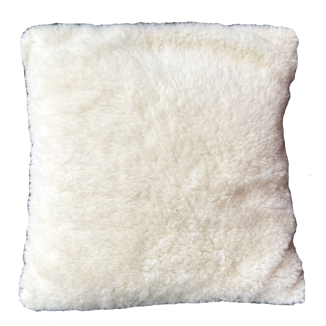 White Cushion with Sherpa Fabric  Front and Back - Mojopanda Organic  Store