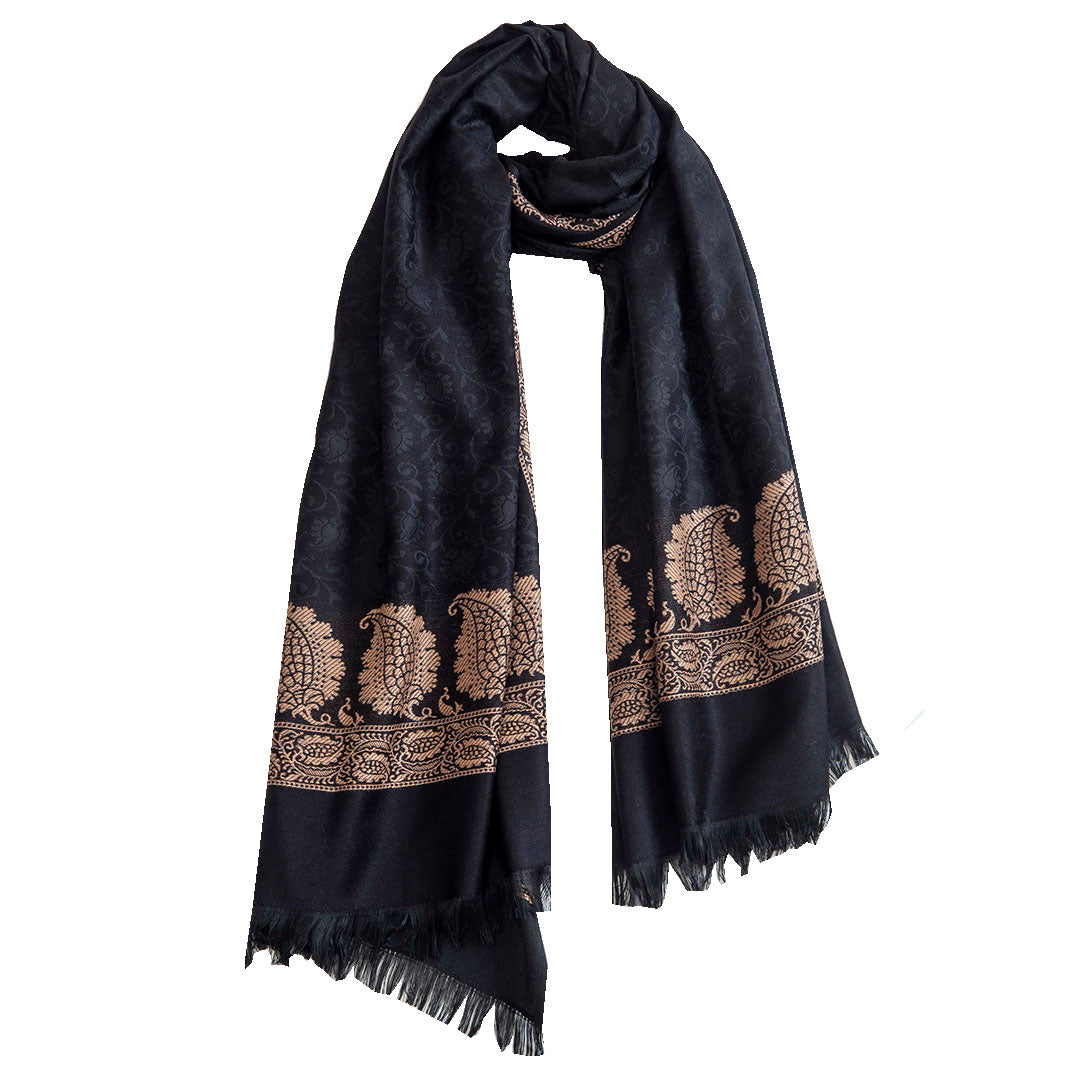 Woolen Stoles & Shawls | Black & natural | 100x210 CM | - Mojopanda Organic  Store