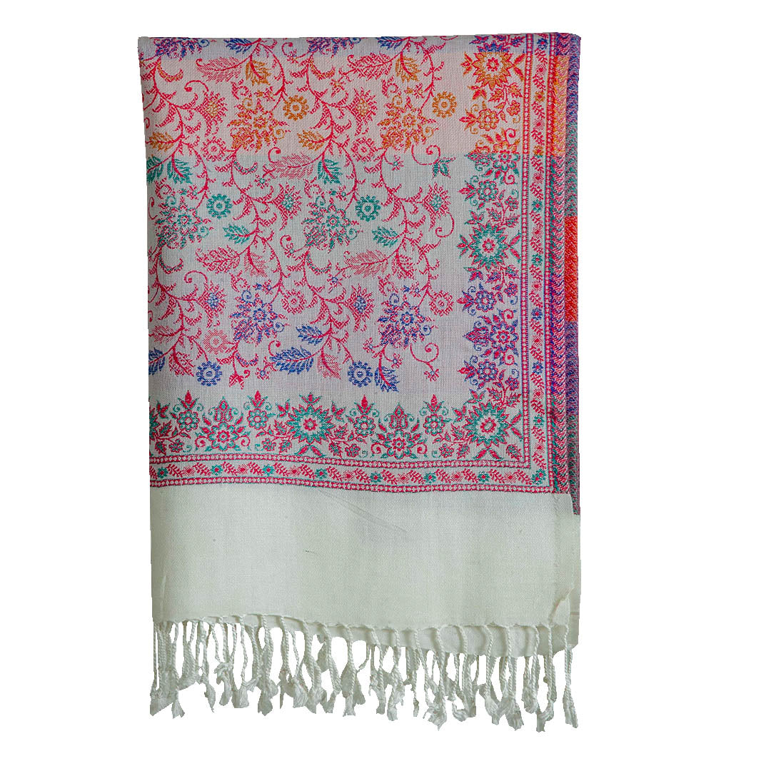 Woolen Stoles & Shawls |White & Multi | 70x210 CM| - Mojopanda Organic  Store
