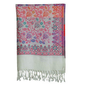 Woolen Stoles & Shawls |White & Multi | 70x210 CM| - Mojopanda Organic  Store