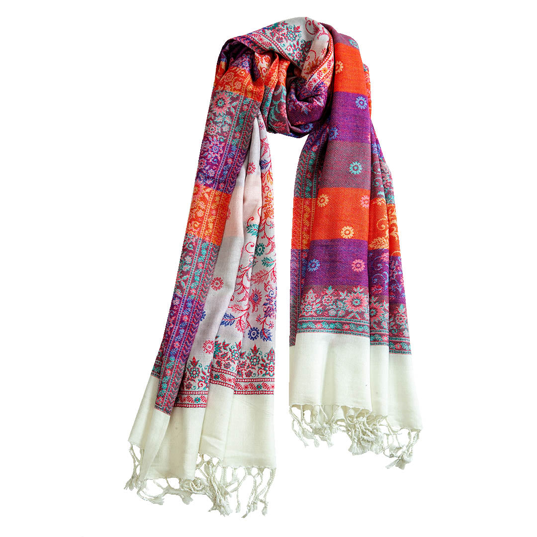 Woolen Stoles & Shawls |White & Multi | 70x210 CM| - Mojopanda Organic  Store
