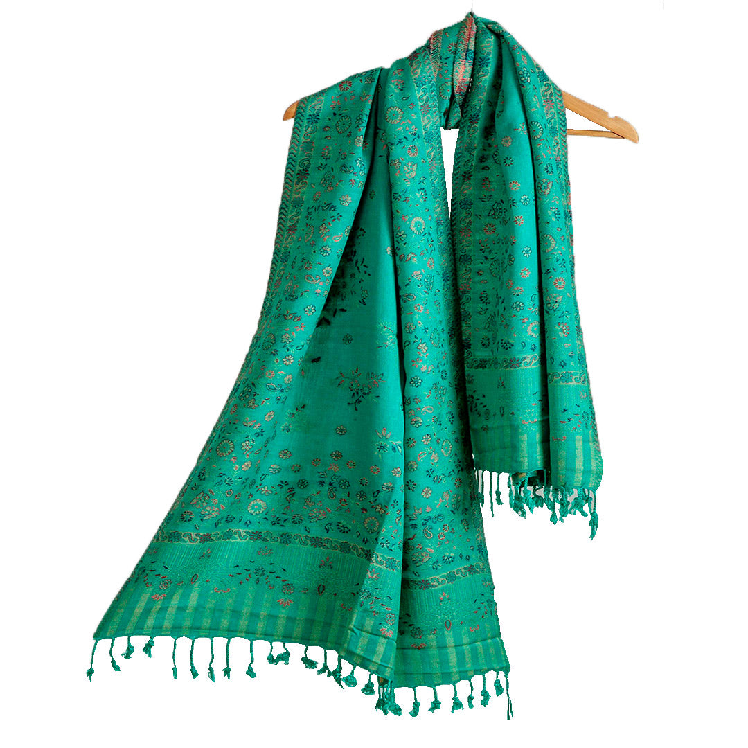 Woolen Stoles & Shawls | Green & Multi| 70x200 CM | - Mojopanda Organic  Store