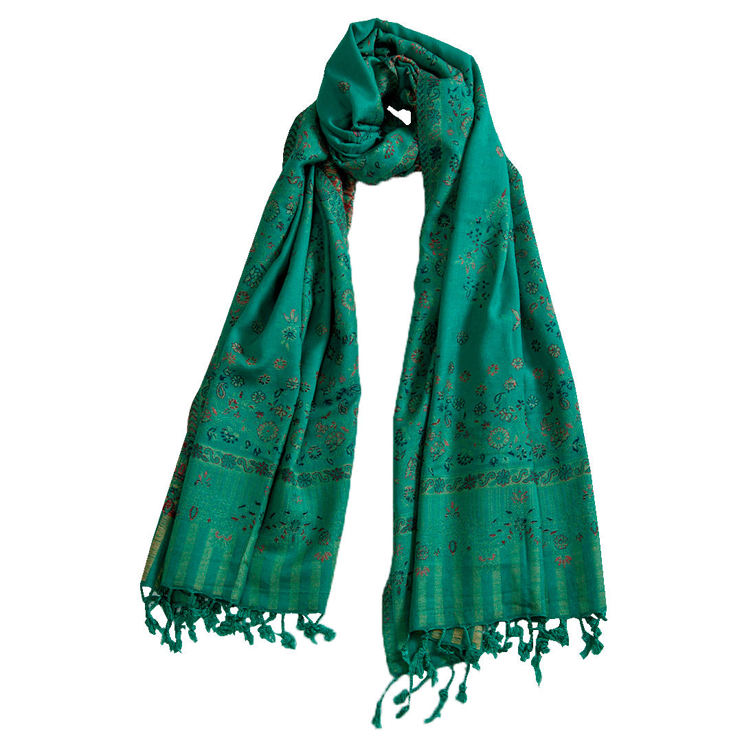 Woolen Stoles & Shawls | Green & Multi| 70x200 CM | - Mojopanda Organic  Store