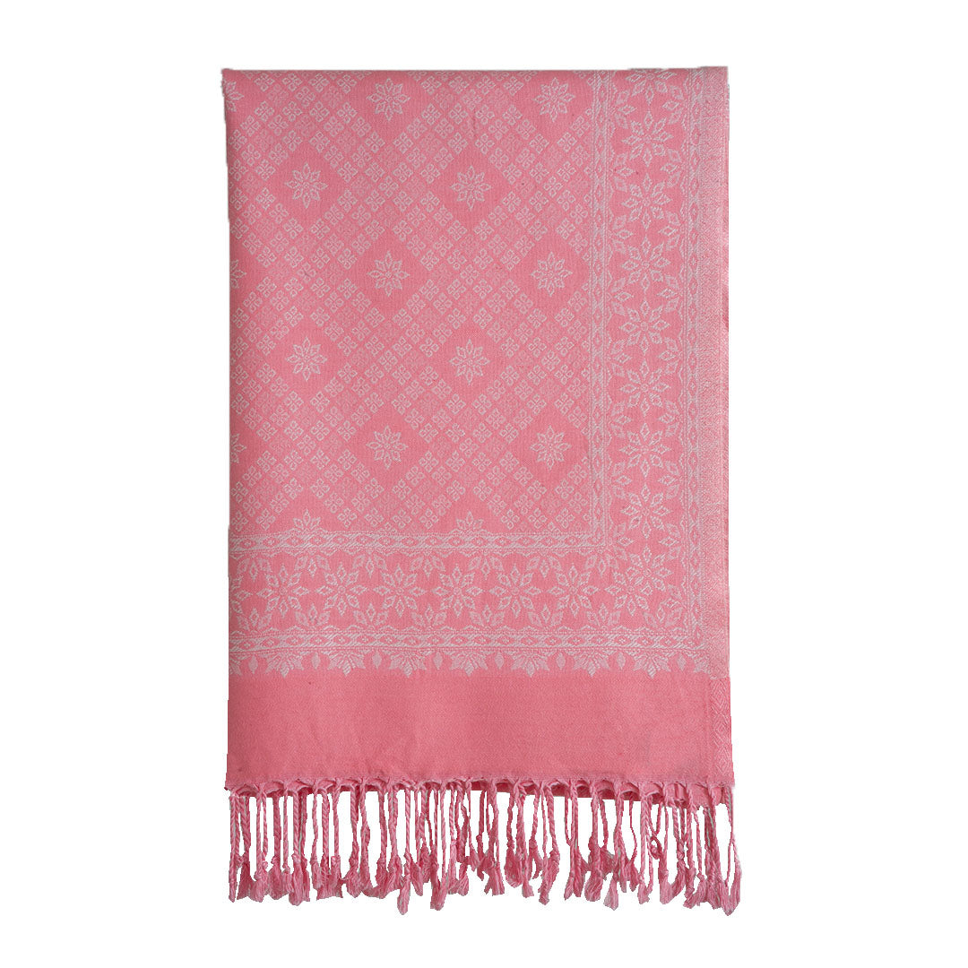 Stoles & Shawls | Pink Woolen S &  White  | 70x200 CM | - Mojopanda Organic  Store