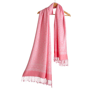 Stoles & Shawls | Pink Woolen S &  White  | 70x200 CM | - Mojopanda Organic  Store