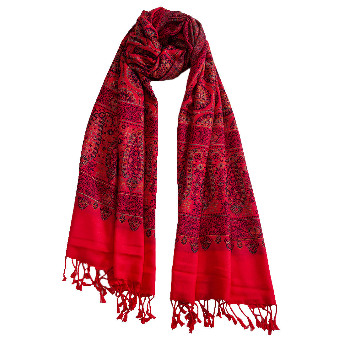 Woolen Stoles & Shawls | Red & Multi | 75x200 CM | - Mojopanda Organic  Store