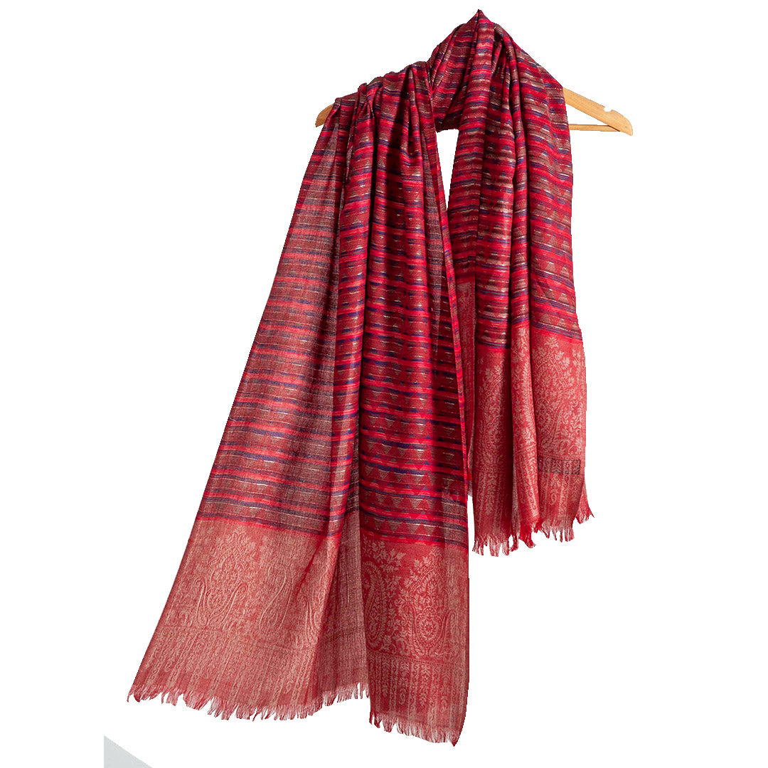 Woolen Stoles & Shawls | Red & Multi| 70x200 CM | - Mojopanda Organic  Store