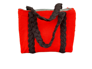 Red & Black - Hand knitted Blended  wool  Bag -Felt  lining Inside - Mojopanda Organic  Store