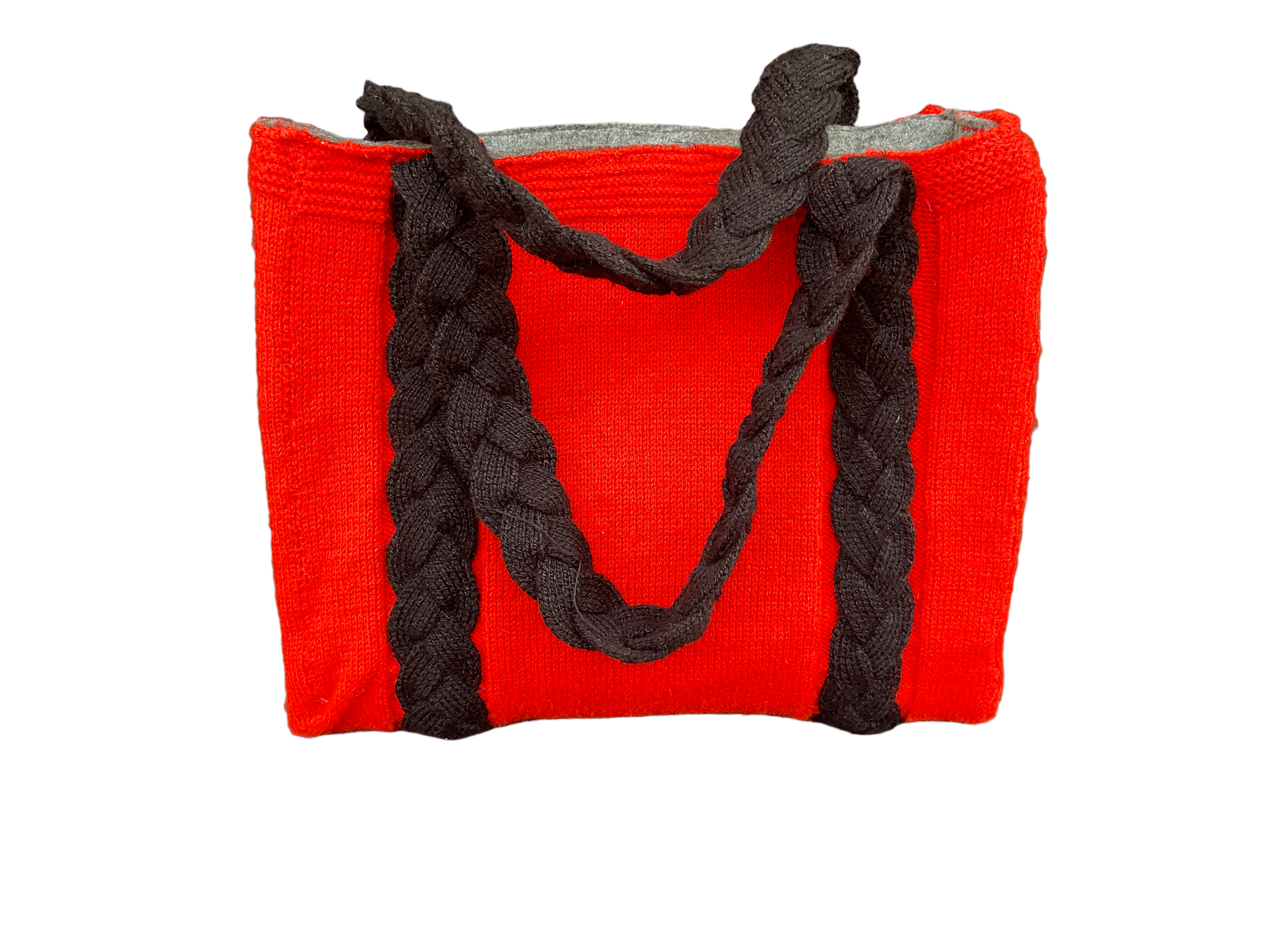Red & Black - Hand knitted Blended  wool  Bag -Felt  lining Inside - Mojopanda Organic  Store