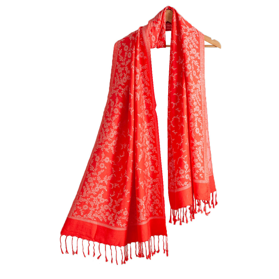 Woolen Stoles & Shawls |Red & Beige | 70x200 CM | - Mojopanda Organic  Store