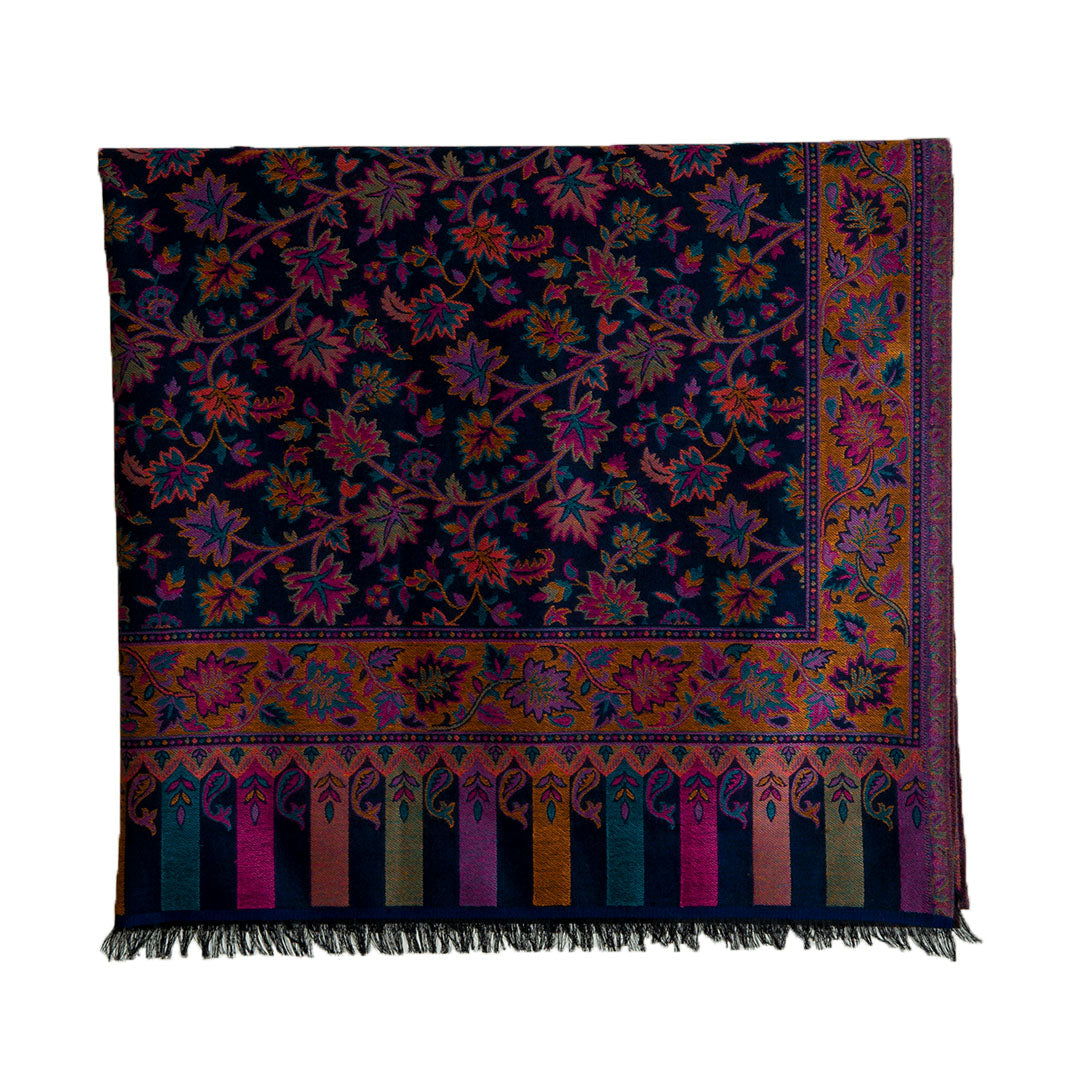 Woolen Stoles & Shawls | Floral Motif |  Pink  & Multi  | 100x210 CM | - Mojopanda Organic  Store