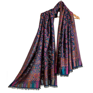 Woolen Stoles & Shawls | Floral Motif |  Pink  & Multi  | 100x210 CM | - Mojopanda Organic  Store