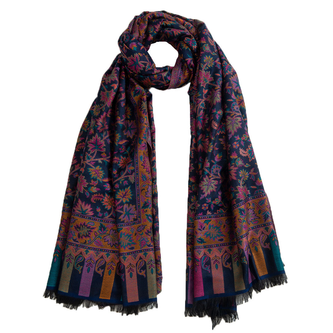 Woolen Stoles & Shawls | Floral Motif |  Pink  & Multi  | 100x210 CM | - Mojopanda Organic  Store