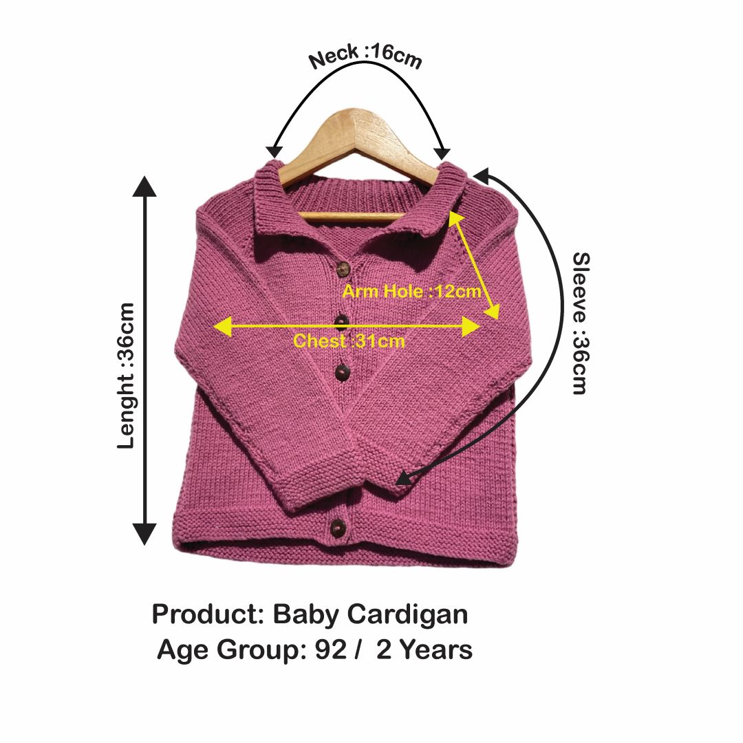 Cardigan | Hand Knit 100% Wool | For Baby Girls| Size-2 Years - Mojopanda Organic  Store